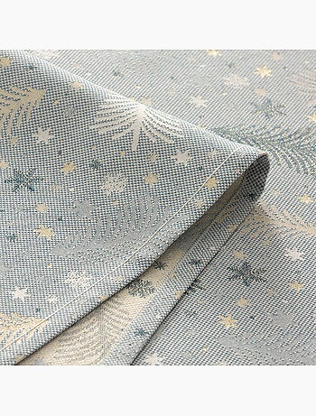 Mantel navidad algodón, abetos y estrellas relieve dorado - gamusi