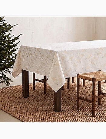 Mantel navidad algodón, abetos y estrellas relieve dorado - gamusi