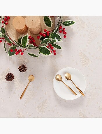 Mantel navidad algodón, abetos y estrellas relieve dorado - gamusi