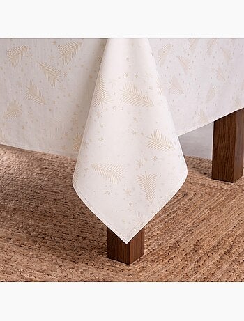 Mantel navidad algodón, abetos y estrellas relieve dorado - gamusi