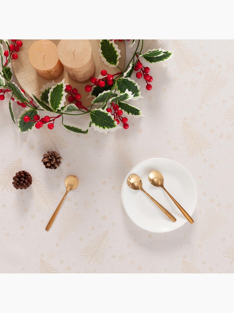 Mantel navidad algodón, abetos y estrellas relieve dorado - gamusi Blanco dorado - Kiabi