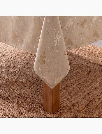 Mantel navidad algodón, abetos y estrellas relieve dorado - gamusi
