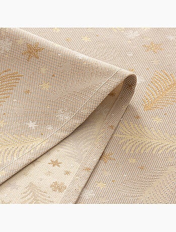 Mantel navidad algodón, abetos y estrellas relieve dorado - gamusi
