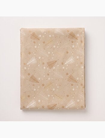 Mantel navidad algodón, abetos y estrellas relieve dorado - gamusi