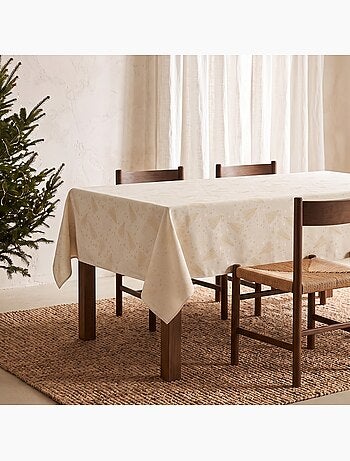 Mantel navidad algodón, abetos y estrellas relieve dorado - gamusi