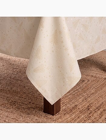 Mantel navidad algodón, abetos y estrellas relieve dorado - gamusi
