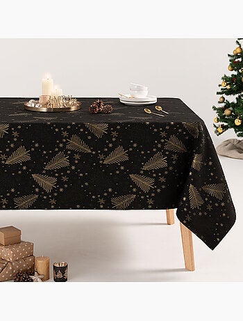 Mantel navidad algodón, abetos y estrellas relieve dorado - gamusi