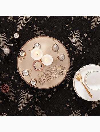 Mantel navidad algodón, abetos y estrellas relieve dorado - gamusi