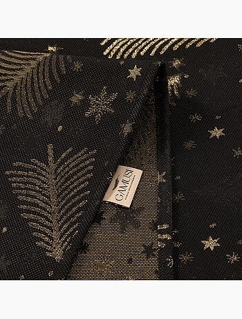 Mantel navidad algodón, abetos y estrellas relieve dorado - gamusi