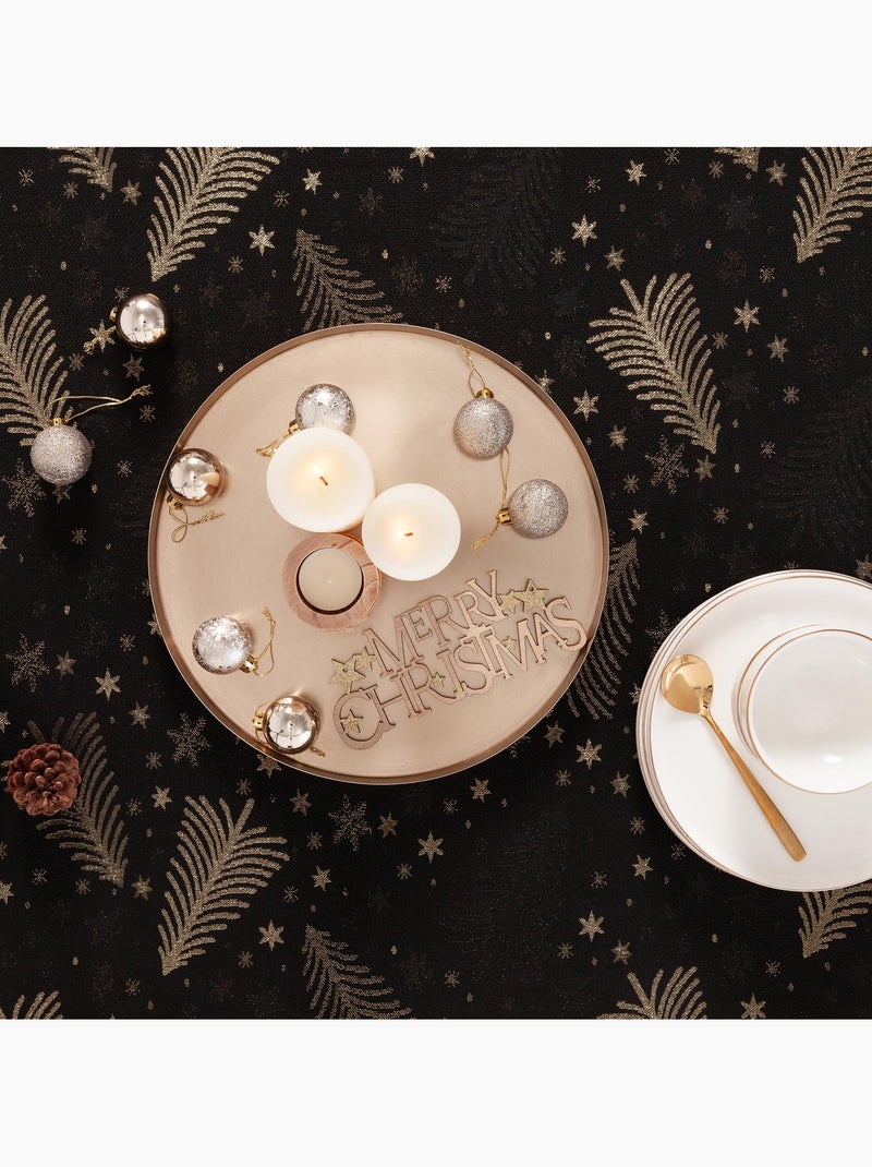 Mantel navidad algodón, abetos y estrellas relieve dorado - gamusi Negro Dorado - Kiabi