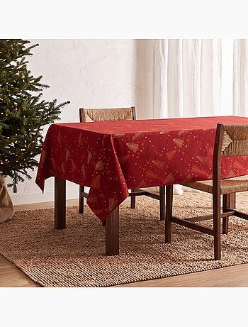 Mantel navidad algodón, abetos y estrellas relieve dorado - gamusi