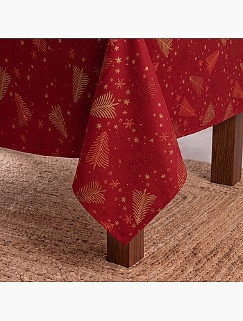 Mantel navidad algodón, abetos y estrellas relieve dorado - gamusi