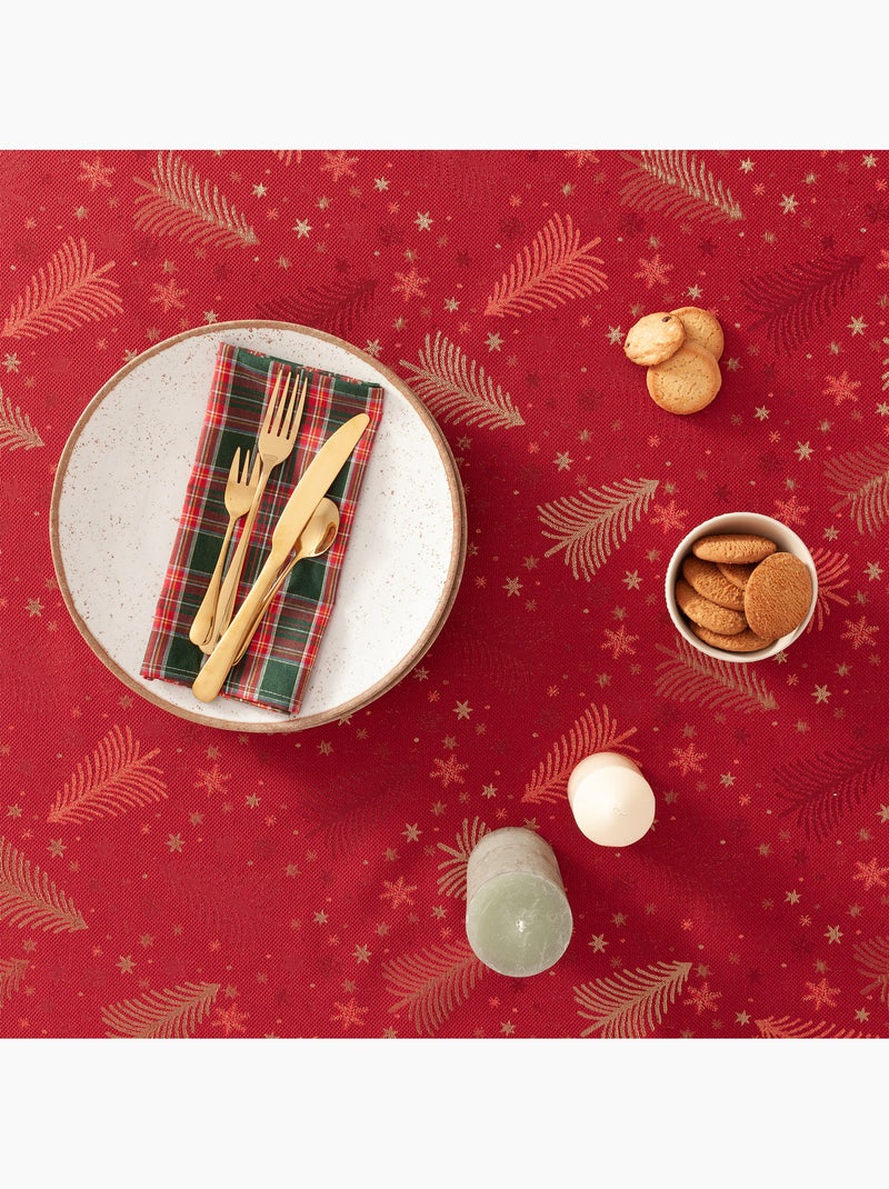 Mantel navidad algodón, abetos y estrellas relieve dorado - gamusi Rojo - Kiabi