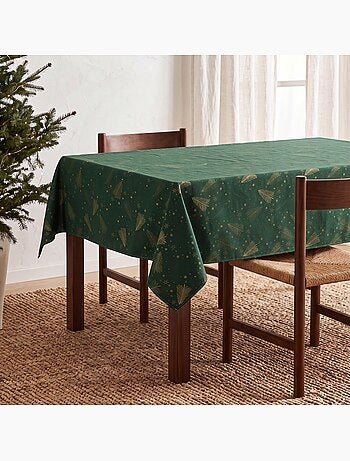 Mantel navidad algodón, abetos y estrellas relieve dorado - gamusi