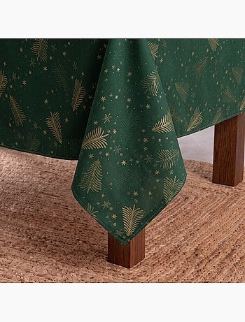 Mantel navidad algodón, abetos y estrellas relieve dorado - gamusi