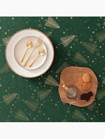 Mantel navidad algodón, abetos y estrellas relieve dorado - gamusi