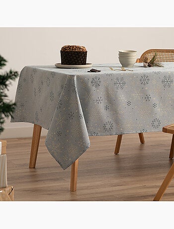 Mantel navidad algodón, copos de nieve relieve dorado - gamusi