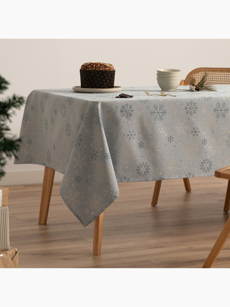 Mantel navidad algodón, copos de nieve relieve dorado - gamusi Azul dorado - Kiabi