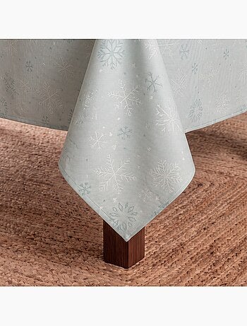 Mantel navidad algodón, copos de nieve relieve dorado - gamusi