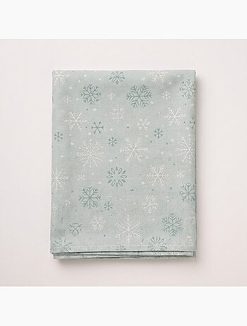 Mantel navidad algodón, copos de nieve relieve dorado - gamusi