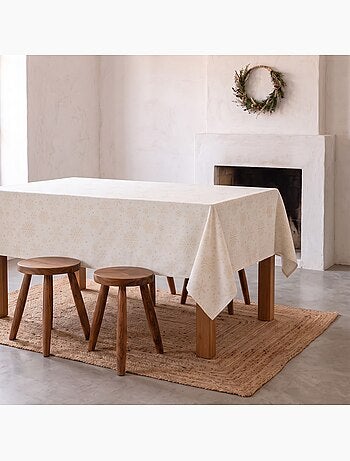 Mantel navidad algodón, copos de nieve relieve dorado - gamusi