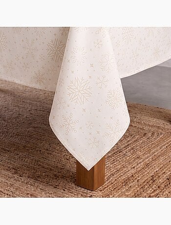 Mantel navidad algodón, copos de nieve relieve dorado - gamusi