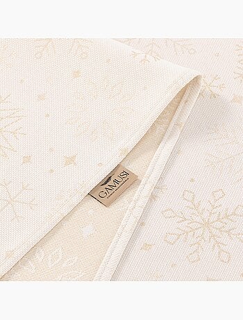 Mantel navidad algodón, copos de nieve relieve dorado - gamusi
