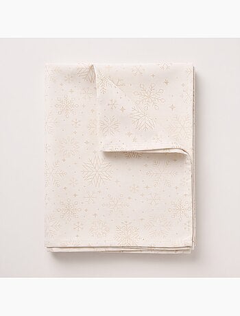 Mantel navidad algodón, copos de nieve relieve dorado - gamusi