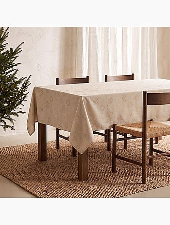 Mantel navidad algodón, copos de nieve relieve dorado - gamusi