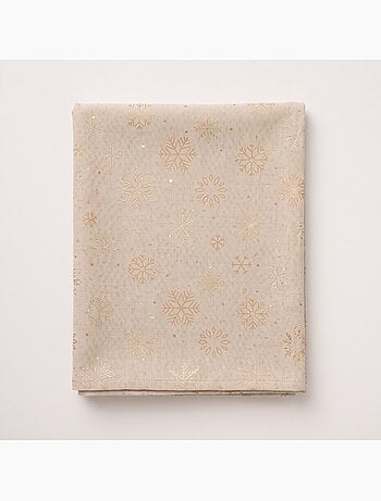 Mantel navidad algodón, copos de nieve relieve dorado - gamusi