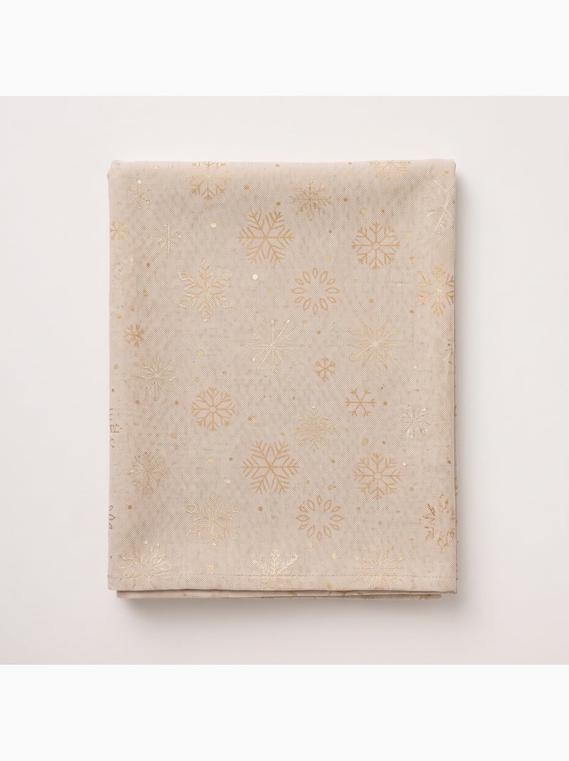 Mantel navidad algodón, copos de nieve relieve dorado - gamusi Blanco Perlado/Beige/Oro - Kiabi