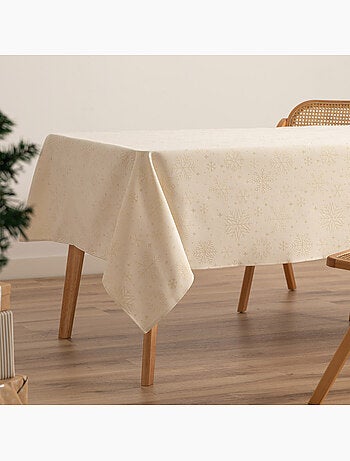 Mantel navidad algodón, copos de nieve relieve dorado - gamusi