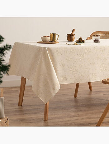 Mantel navidad algodón, copos de nieve relieve dorado - gamusi