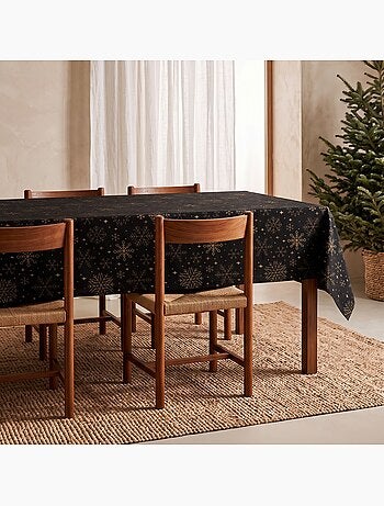 Mantel navidad algodón, copos de nieve relieve dorado - gamusi