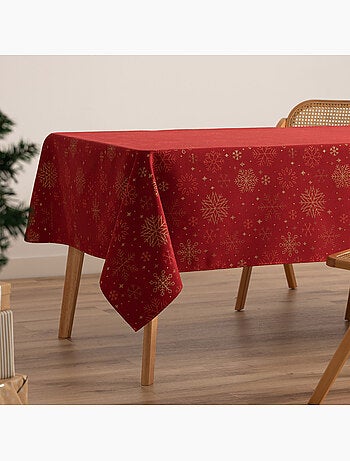 Mantel navidad algodón, copos de nieve relieve dorado - gamusi