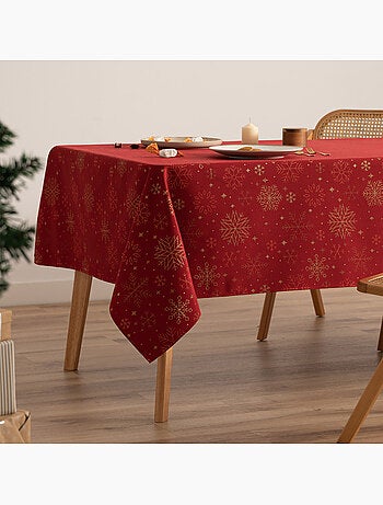 Mantel navidad algodón, copos de nieve relieve dorado - gamusi