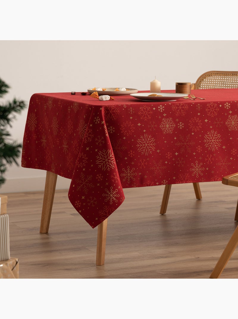 Mantel navidad algodón, copos de nieve relieve dorado - gamusi Rojo - Kiabi