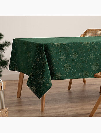 Mantel navidad algodón, copos de nieve relieve dorado - gamusi