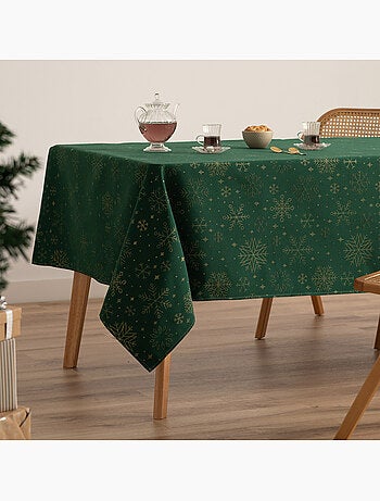 Mantel navidad algodón, copos de nieve relieve dorado - gamusi