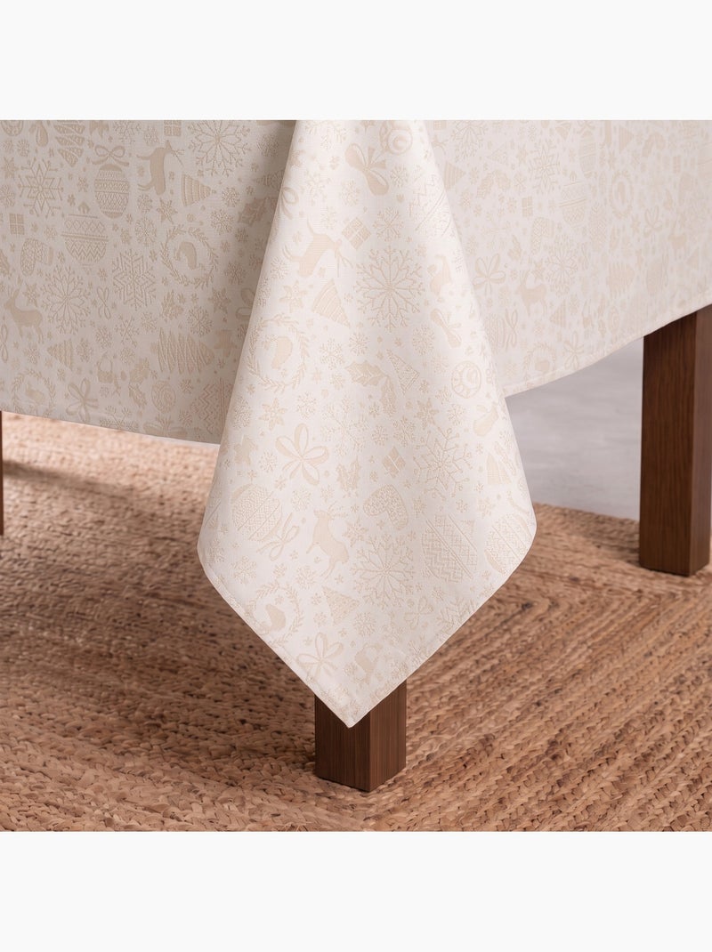 Mantel navidad algodón, motivos navideños relieve dorado - gamusi Blanco dorado - Kiabi