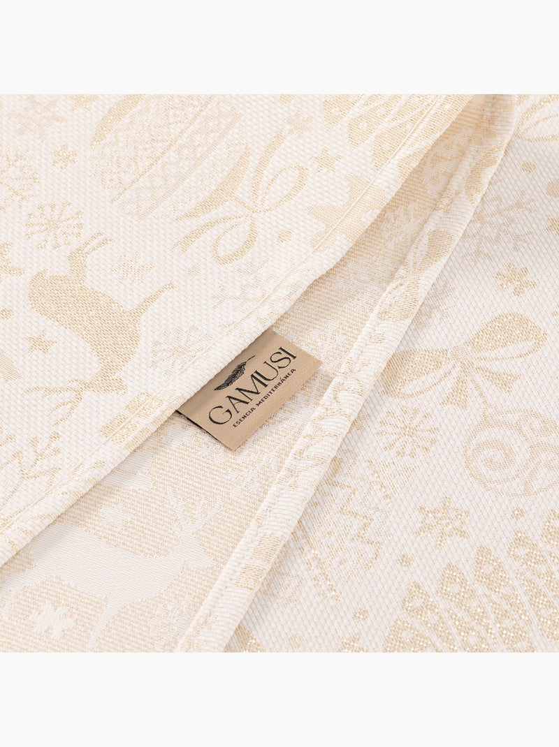 Mantel navidad algodón, motivos navideños relieve dorado - gamusi Blanco dorado - Kiabi
