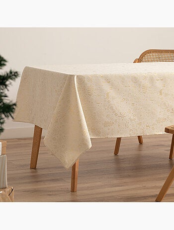 Mantel navidad algodón, motivos navideños relieve dorado - gamusi