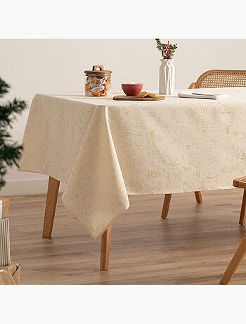 Mantel navidad algodón, motivos navideños relieve dorado - gamusi