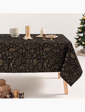 Mantel navidad algodón, motivos navideños relieve dorado - gamusi