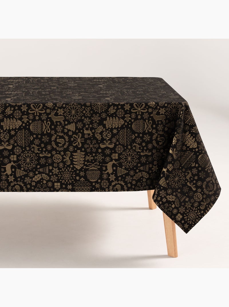 Mantel navidad algodón, motivos navideños relieve dorado - gamusi Negro Dorado - Kiabi