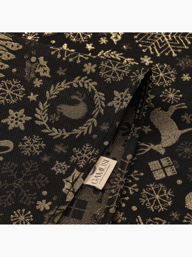 Mantel navidad algodón, motivos navideños relieve dorado - gamusi Negro Dorado - Kiabi