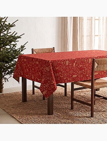 Mantel navidad algodón, motivos navideños relieve dorado - gamusi