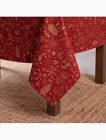 Mantel navidad algodón, motivos navideños relieve dorado - gamusi