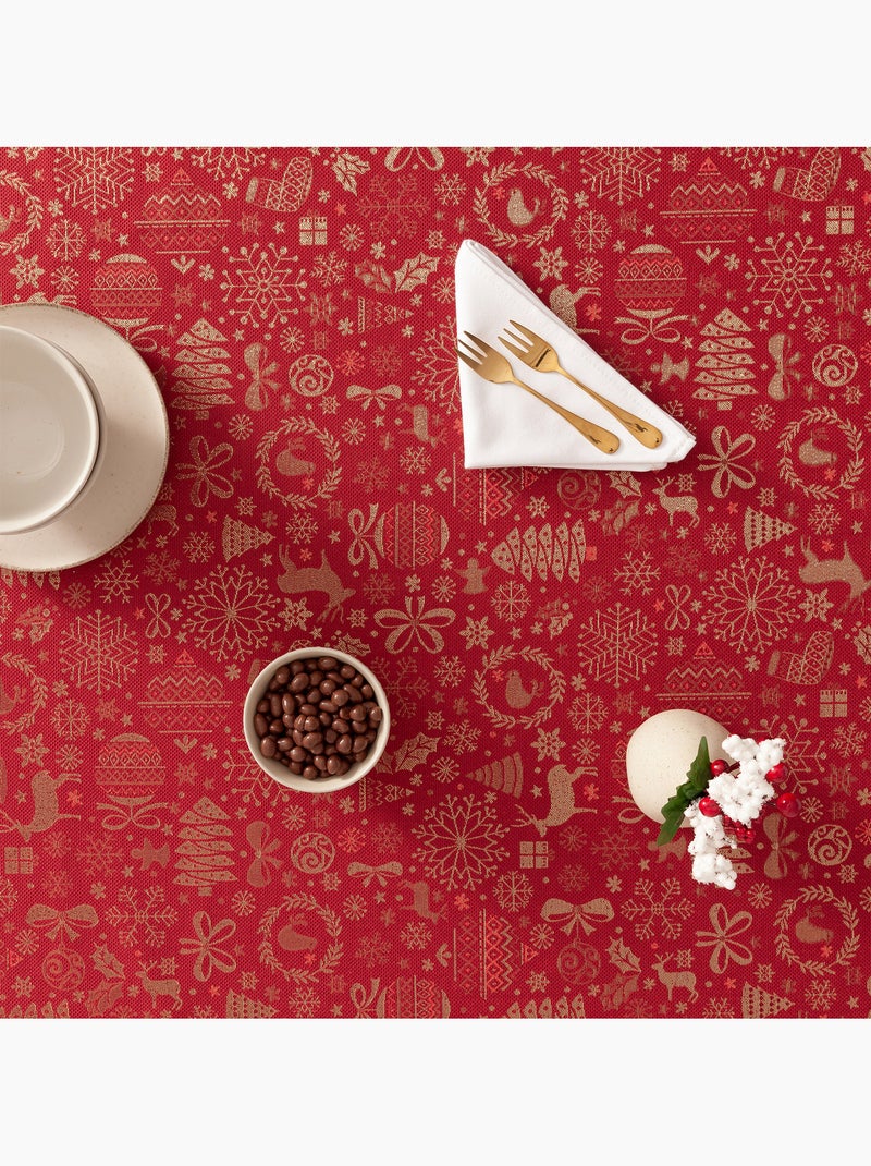 Mantel navidad algodón, motivos navideños relieve dorado - gamusi Rojo - Kiabi