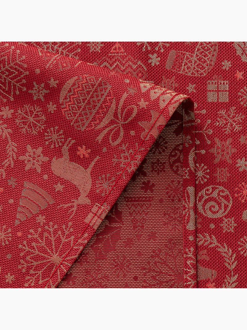 Mantel navidad algodón, motivos navideños relieve dorado - gamusi Rojo - Kiabi